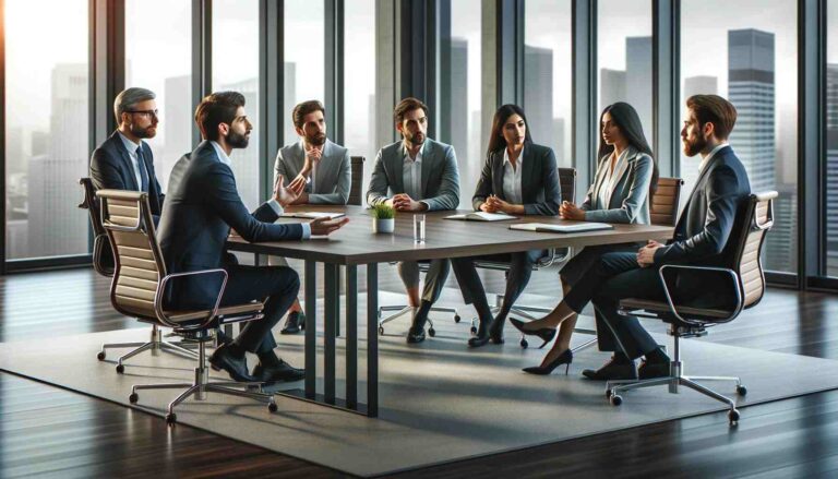 Here is the featured image for the article "How to Deal with Difficult Coworkers". The scene depicts a professional, modern office setting with a diverse group of coworkers engaged in a calm discussion.